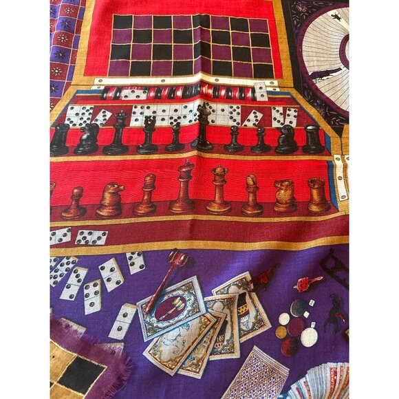 Oscar De La Renta Studio Wool Chess & Cards Themed Scarf Japan-Made - Picture 8 of 8